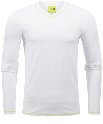 T-Shirt Langarm in Weiß mit V-Ausschnitt